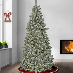 Best 6.5 ft. Pre-Lit Snowy Chatham Slim Tree with PowerConnect Dual Color LED Lights Slim|Pre-Lit