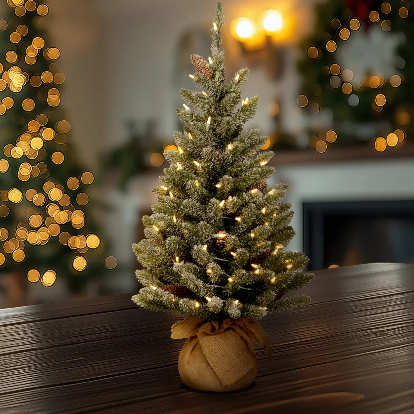 Outlet 2 ft. Pre-Lit Snowy Concolor Fir Tree with LED Lights Tabletop|Pre-Lit