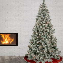 New 6.5 ft. Pre-Lit Snowy Crestview Tree with Clear Lights Full|Pre-Lit