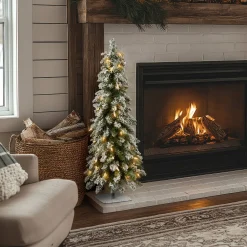 Hot 3 ft. Pre-Lit Snowy Downswept Forest Tree with Clear Lights Full|Pre-Lit