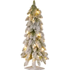 Discount 2 ft. Pre-Lit Snowy Downswept Forest Tree with Clear Lights Full|Pre-Lit