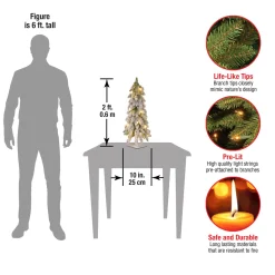 Discount 2 ft. Pre-Lit Snowy Downswept Forest Tree with Clear Lights Full|Pre-Lit