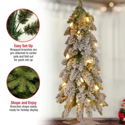 Discount 2 ft. Pre-Lit Snowy Downswept Forest Tree with Clear Lights Full|Pre-Lit