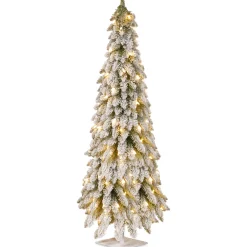 5 ft. Pre-Lit Snowy Downswept Forest Slim Tree with Clear Lights Slim|Pre-Lit