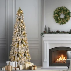 5 ft. Pre-Lit Snowy Downswept Forest Slim Tree with Clear Lights Slim|Pre-Lit