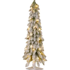 Discount 4 ft. Pre-Lit Snowy Downswept Forest Tree with Clear Lights Slim|Pre-Lit