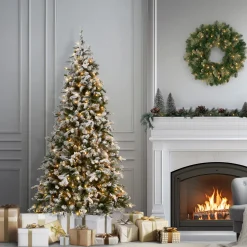 New 7.5 ft. Pre-Lit Snowy Everest Fir Medium Tree with Clear Lights Medium|Pre-Lit