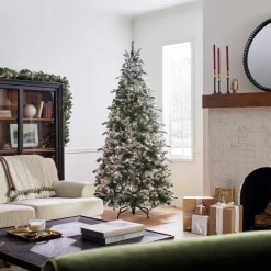 New 7.5 ft. Pre-Lit Snowy Everest Fir Medium Tree with Clear Lights Medium|Pre-Lit