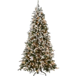 Discount 9 ft. Pre-Lit Snowy Everest Fir Medium Tree with Clear Lights Medium|Pre-Lit