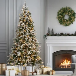 Discount 9 ft. Pre-Lit Snowy Everest Fir Medium Tree with Clear Lights Medium|Pre-Lit
