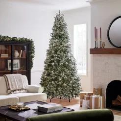 Discount 9 ft. Pre-Lit Snowy Everest Fir Medium Tree with Clear Lights Medium|Pre-Lit
