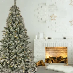 Best 7.5 ft. Pre-Lit Snowy Harwich Tree with PowerConnect Warm White LED Lights Full|Pre-Lit