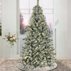 Sale 9 ft. Pre-Lit Snowy Harwich Hinged Tree with PowerConnect Warm White LED Lights Full|9 To 9.5 Feet
