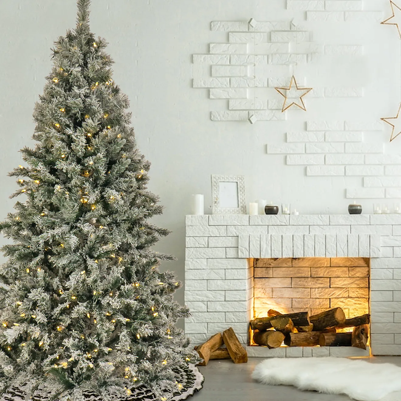 Discount 6.5 ft. Pre-Lit Snowy Harwich Hinged Tree with PowerConnect Warm White LED Lights Full|6 To 6.5 Feet