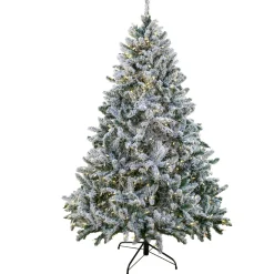 Clearance 9 ft. Pre-Lit Snowy Hudson Hinged Tree with PowerConnect Dual Color LED Lights Full|Pre-Lit