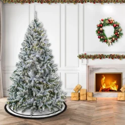 Clearance 9 ft. Pre-Lit Snowy Hudson Hinged Tree with PowerConnect Dual Color LED Lights Full|Pre-Lit