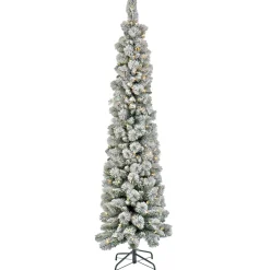 Outlet 7 ft. Pre-Lit Snowy Methow Pencil Slim Tree with LED Lights Slim|Pre-Lit