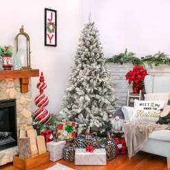 Online 6.5 ft. Pre-Lit Snowy Mixed Pine Tree with Clear Lights Full|Pre-Lit