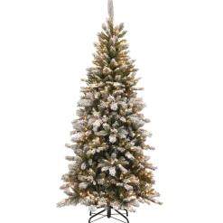 New 7.5 ft. Pre-Lit Snowy Mountain Pine Slim Tree with Clear Lights Slim|Pre-Lit