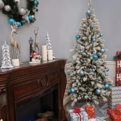 New 7.5 ft. Pre-Lit Snowy Mountain Pine Slim Tree with Clear Lights Slim|Pre-Lit