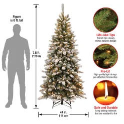 New 7.5 ft. Pre-Lit Snowy Mountain Pine Slim Tree with Clear Lights Slim|Pre-Lit
