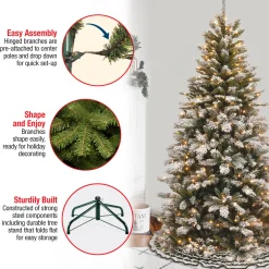 New 7.5 ft. Pre-Lit Snowy Mountain Pine Slim Tree with Clear Lights Slim|Pre-Lit