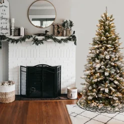 New 7.5 ft. Pre-Lit Snowy Mountain Pine Slim Tree with Clear Lights Slim|Pre-Lit