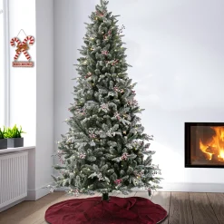 Outlet 7.5 ft. Pre-Lit Snowy Poechmann Fir Tree with LED Lights Pre-Lit|Full