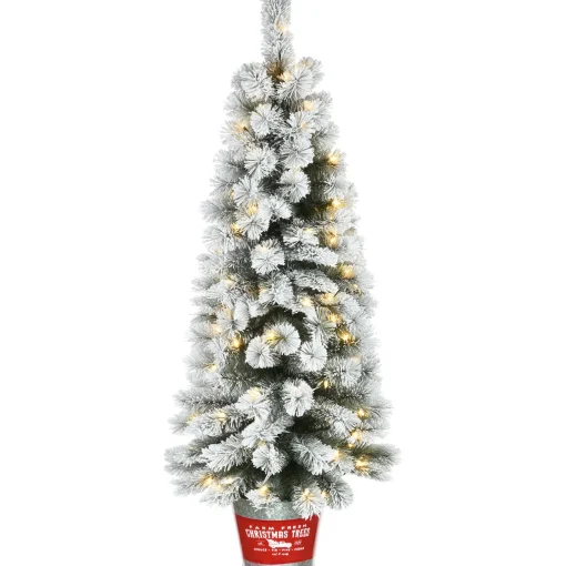 Hot 5 ft. Pre-Lit Snowy Pogue Pine Slim Tree with LED Lights Pre-Lit|Slim