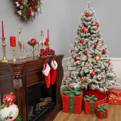 Hot 7.5 ft. Pre-Lit Snowy Silver Hill Pine Tree with LED Lights Full|Pre-Lit