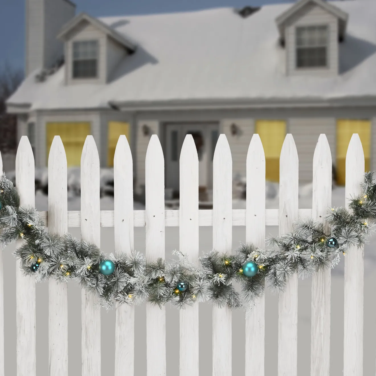 New 9 ft. Pre-Lit Snowy Tinkham Pine Garland with LED Lights Pre-Lit Christmas Garlands|7-10 Feet Christmas Garlands