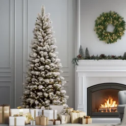 New 7.5 ft. Pre-Lit Snowy Westwood Pine Slim Tree with Clear Lights Slim|Pre-Lit
