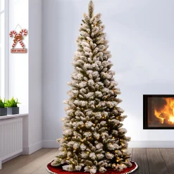 New 7.5 ft. Pre-Lit Snowy Westwood Pine Slim Tree with Clear Lights Slim|Pre-Lit
