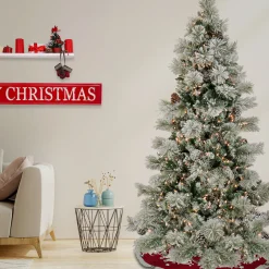 Hot 7.5 ft. Pre-Lit Snowy Yorkshire Tree with Clear Lights Pre-Lit|Full