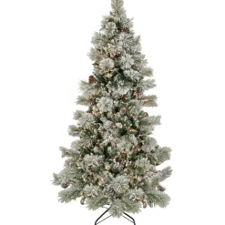 Sale 6.5 ft. Pre-Lit Snowy Yorkshire Tree with Clear Incandescent Lights Pre-Lit|Full