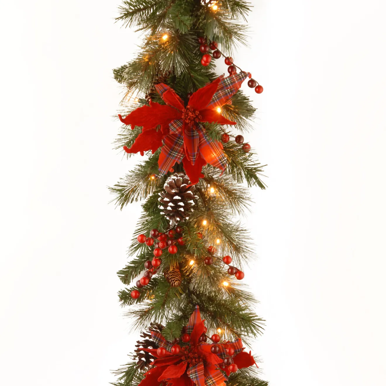 Online 9 ft. Pre-Lit Tartan Plaid Garland with Warm White LED Lights Pre-Lit Christmas Garlands|7-10 Feet Christmas Garlands