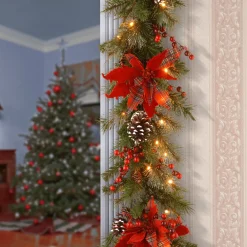 Online 9 ft. Pre-Lit Tartan Plaid Garland with Warm White LED Lights Pre-Lit Christmas Garlands|7-10 Feet Christmas Garlands