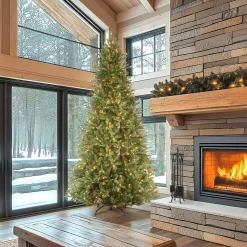 Discount 9 ft. Pre-Lit Tiffany Fir Slim Tree with Clear Lights - PE Branch Tips Slim|Pre-Lit