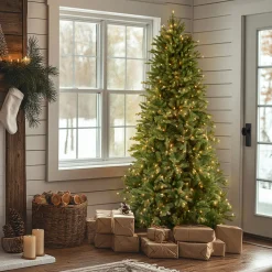 Discount 7.5 ft. Pre-Lit Tiffany Fir Slim Tree with Clear Lights Slim|Pre-Lit