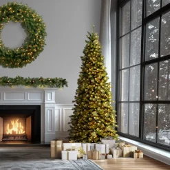 Outlet 9 ft. Pre-Lit Tiffany Fir Slim Tree with Clear Lights - PVC Branch Tips Slim|Pre-Lit