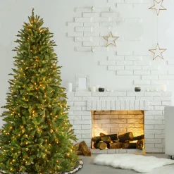 Sale 6.5 ft. Pre-Lit Tiffany Fir Slim Tree with Clear Lights PE Branch Tips Slim|Pre-Lit