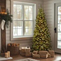Outlet 6.5 ft. Pre-Lit Tiffany Fir Slim Tree with Clear Lights PVC Branch Tips Slim|Pre-Lit