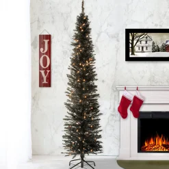 Online 6 ft. Pre-Lit Tinsel Collection Black Tree with Clear Lights Slim|Pre-Lit