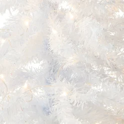 Clearance 4 ft. Pre-Lit Tinsel Collection White Iridescent Tree with Clear Lights Slim|Under 5 Feet