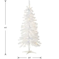 Clearance 4 ft. Pre-Lit Tinsel Collection White Iridescent Tree with Clear Lights Slim|Under 5 Feet