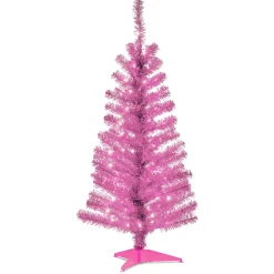 Discount 4 ft. Pre-Lit Tinsel Collection Pink Tree with Clear Lights Slim|Pre-Lit
