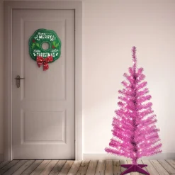 Discount 4 ft. Pre-Lit Tinsel Collection Pink Tree with Clear Lights Slim|Pre-Lit