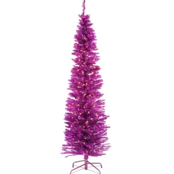 New 6 ft. Pre-Lit Tinsel Collection Pink Tree with Clear Lights Slim|Pre-Lit