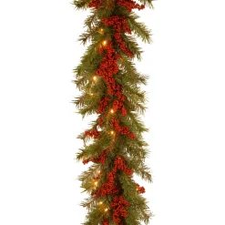 Clearance 9 ft. Pre-Lit Valley Pine Garland with Warm White LED Lights Pre-Lit Christmas Garlands|7-10 Feet Christmas Garlands