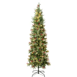 Clearance 7.5 ft. Pre-Lit Virginia Pine Mixed Slim Tree with Warm White LED Lights Slim|Pre-Lit